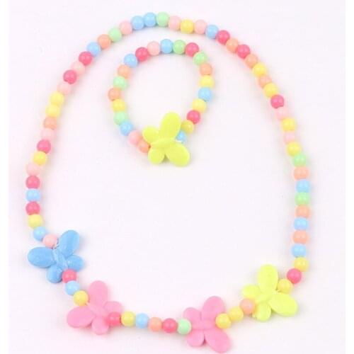 HappyKiss 1SET Jellied bowknot necklace bracelet two pieces of fashion creative children accessories jewelry set