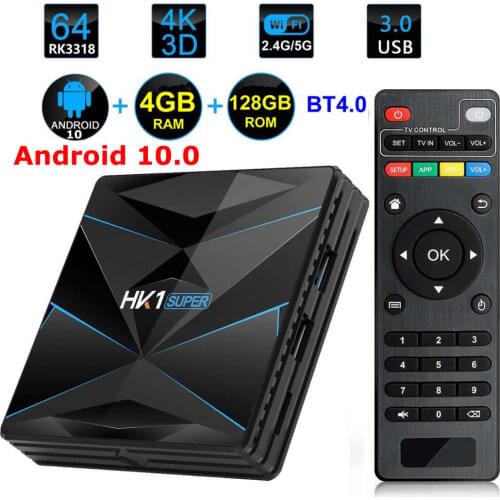 HK1 Super Android 10 Smart TV Box Rockchip RK3318 4GB RAM 128G ROM 2.4G 5G Dual WIFI BT4.0 USB 3.0 3D HDR 4K Set Top Box