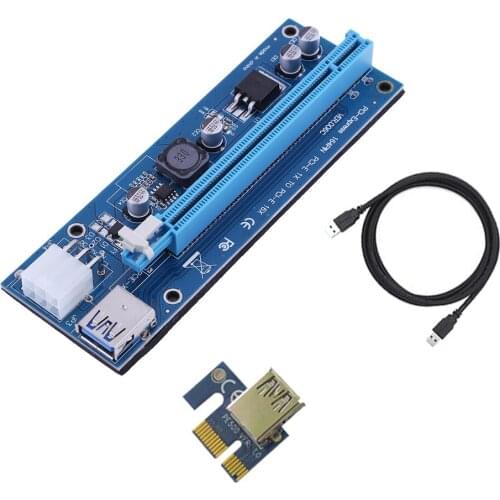 PCIE Riser Card 1X to 16X Express Riser Graphic Card Extender USB 3.0 Cable SATA 6Pin Power Connector Adapter for BTC Mining