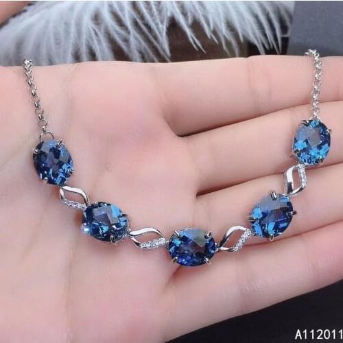 KJJEAXCMY Fine Jewelry 925 Sterling Silver inlaid gemstone blue topaz classic women new hand bracelet support test