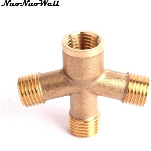 1pcs NuoNuoWell M14 Brass 4 Way Cross Connector for Garden Irrigation Watering Water Gun Sprayer Connector Adapter Hose Fittings