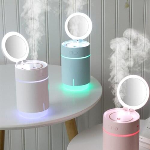 2 In 1 Colorful Humidifier Makeup Mirror Ultrasonic USB Home Car Office Humidifiers with 7 Colors Night Light Makeup Mirror