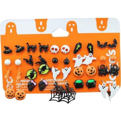 Christmas Halloween Stud Earring Set Women Bat Pumpkin Lamp Spider Web Skeleton Ghost Cross Pendant Ear Studs Wholesale Jewelry