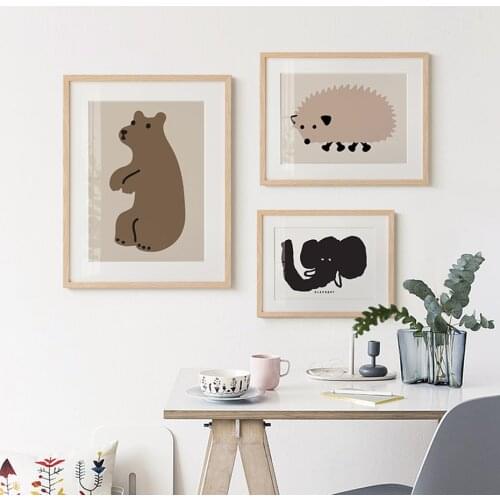 Baby Animals Nursery Bedroom Wall Pictures Abstract Bear Elephant Tiger Canvas Poster and Prints Kids Room Cartoon Art Painting