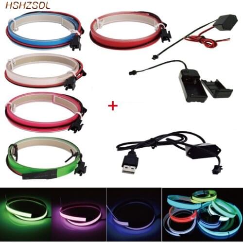 2aa 3V battery 5V USB or dc12v 5color Neon Light Glow EL Wire Rope tape Cable Strip LED cold Light Cap Car decorate ribbon lamp