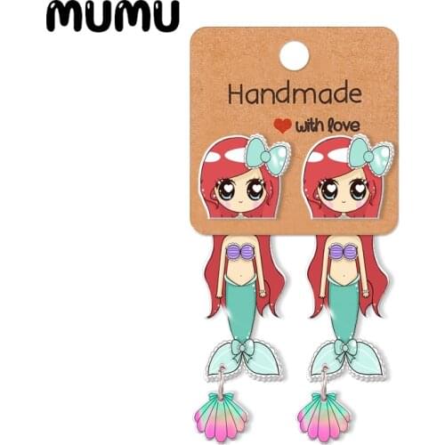 2021 New Princess Ariel Stud Earring The Little Mermaid Epoxys Jewelry Resin Acrylic Earrings Handmade Gifts Girl
