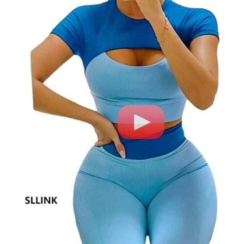 Summer 2021 European and American new two-piece short-sleeved T-shirt and high-top sweatpants suit in contrasting colors