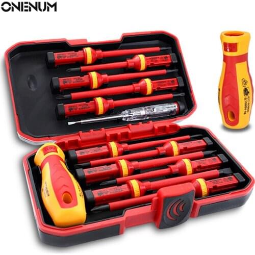 ONENUM Insulated Screwdriver Set VDE Magnetic 1000V Phillips Screw Bits Kits With Tester Pen For Electrician Repair Hand Tools