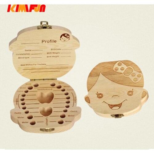 Spanish English Russian kid Baby Wood Tooth Box Organizer Milk Teeth Storage Collect Teeth Growth Memorial Box Save Gifts
