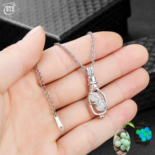 Silver Color Wishing Bottle Luminous Stone Necklace Women Jewelry New Openwork Double Heart Choker Glowing In Dark