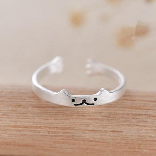 Simple Brush Cat Ring Adjustable for Women Silver Wedding Animal Ring Gift Anillos Mujer