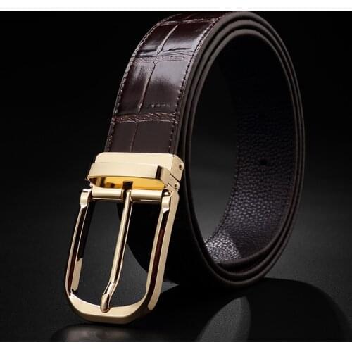 Male Youth Genuine Leather Head Layer High-end Crocodile Texturebelt Pin Buckle Youth Casual Business Pants Belt for Men