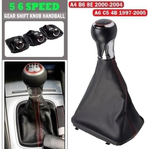 5 Gear 6 Speed Manual MT Car Shift Gear Knob With Leather Knob Red Line For Audi A4 B6 8E 2000-2004 A6 C5 4B 1997-2005