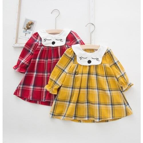 Brand New Plaid Dress for Girls Toddler Outfit Infant Kids Dresses for Girls Korean Childrens Cartoon S-line Dress Baby Clothes