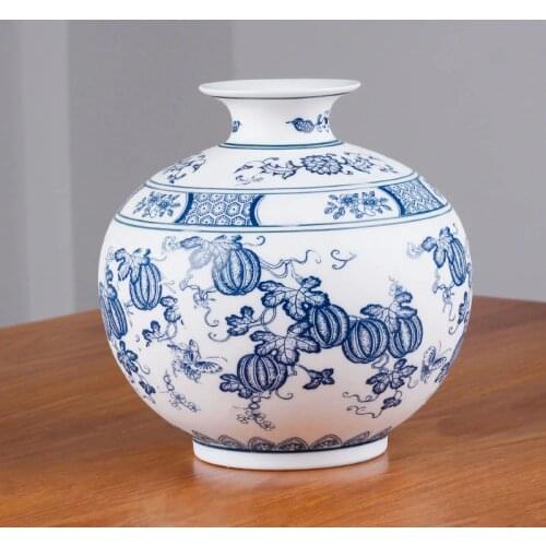 Chinese Style Jingdezhen Classical Blue And White Porcelain Kaolin Flower Vase Home Decor Handmade Vases