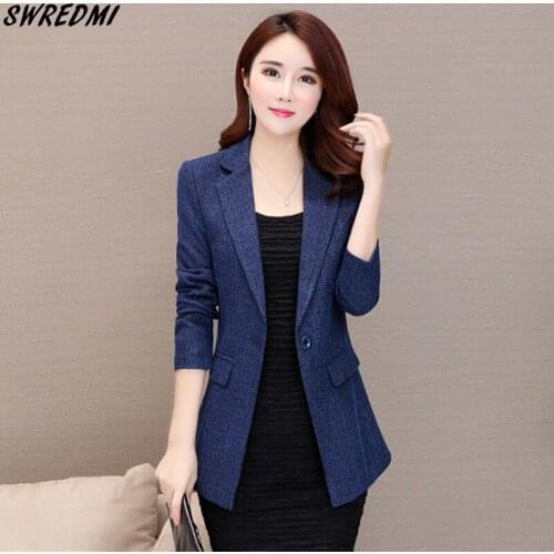 2020 New Slim Fashion Office Lady Long Spring Blazer Notched One Button Suit Jacket Business Navy Blazers Women SWREDMI