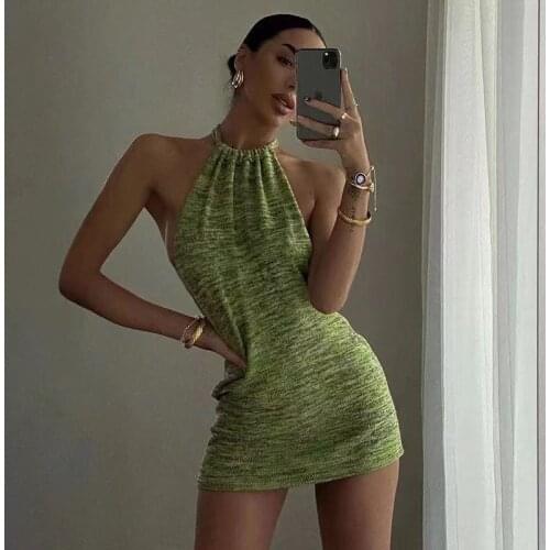 Halter Sexy Backless Mini Dress Women Backless Bodycon Skinny Club Party Sleeveless Knitted Dresses Streetwear Beach Vestidos