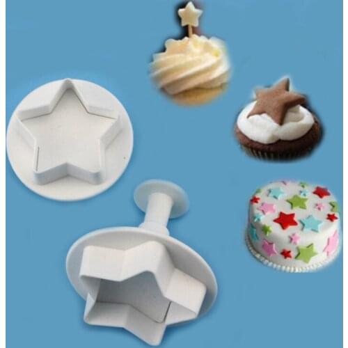 1set Stars Shaped Plunger Fondant Molds Embosser Cup Cake Dessert Decoration DIY Tools Sugar Craft Decorating Moulds Fondant