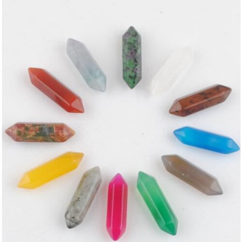 10Pcs/Lot 30x8mm Hexagonal Healing Pointed Natural Agates Picasso Crystal Stone No Hole Pendant Beads For Jewelry Making QBU339