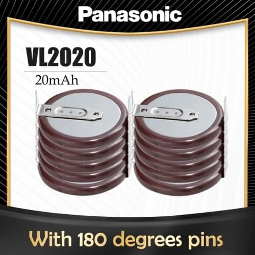 10PCS Panasonic VL2020 VL 2020 3V 20mAh Rechargeable Lithium Battery with 2 Pin Horizontal 180 Degrees Legs For BMW Remote Key