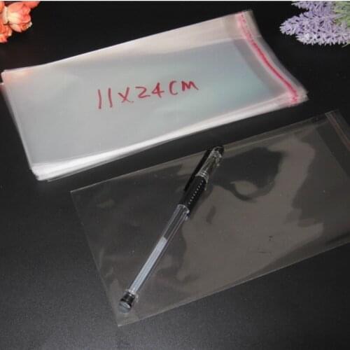 200pcs Clear Resealable BOPP/Poly/Cellophane Bag 11x21+3cm Transparent OPP Self Adhesive Plastic packaging cosmetic Packing bags