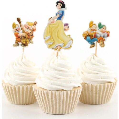 48pcs Snow White Seven Dwarfs Cupcake Toppers Pick Cute Princess Girl Boy Kids Birthday Party Supplies Cake Decoration