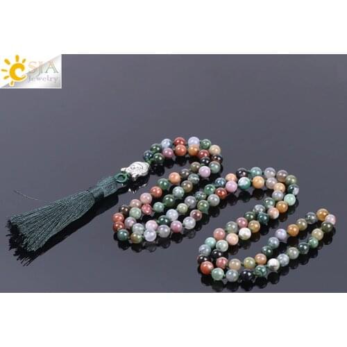 CSJA 6mm Natural Indian Agates Onyx Beads Mens Tassel Necklaces Stone Healing 108 Mala Prayer Beaded Reiki Buddhist Jewelry F170