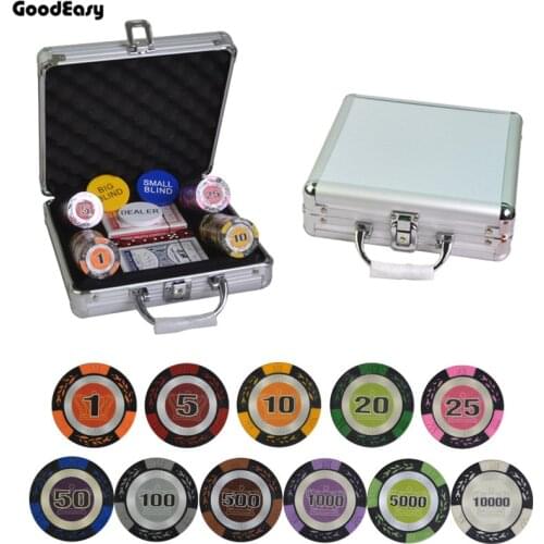 100/200/300/400/500pcs/set 14g Casino Clay Wheat Crown Poker Chips Deluxe Sets Texas Hold'em Chips Sets + Metal Box