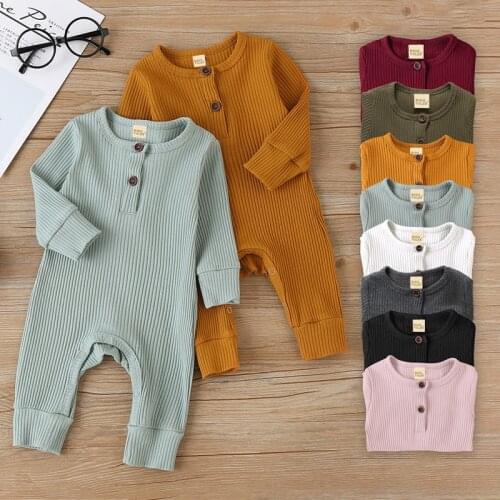 MR269 Jumpsuit Solid Clothes 2020 Newborn Infant Baby Boy Girl Cotton Romper Knitted Stripe Spring Autumn Clothing Warm Outfit