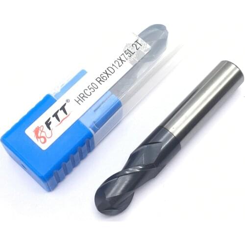 1PC R6.0XD12X75L 2 flute End Mill HRC50 Tungsten Steel Ball Nose Cutting Tools CNC Milling Cutter Solid Carbide Ball Nose