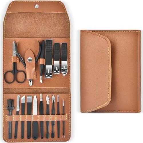 16pcs Stainless Steel Nail Clipper Set Manicure Pedicure Acne Eyebrow Nail Trimmer Foot Hand Facial Care Tools Nail Supplies