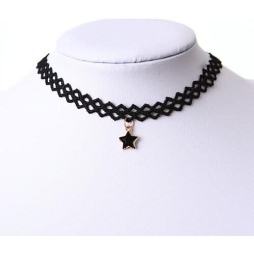 Fashion Sale Punk Lace Hollow Five-pointed Star Choker Necklace Gothic Black Velvet Bijoux Pendants Women Jewelry Clavicle Chain