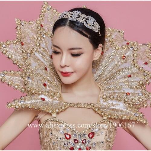 2018 Newest Sexy Lady Gold Color Party Evening Dress Rhinestones DS Ballroom Costumes Stage Performance DJ Singer Dance Clothes