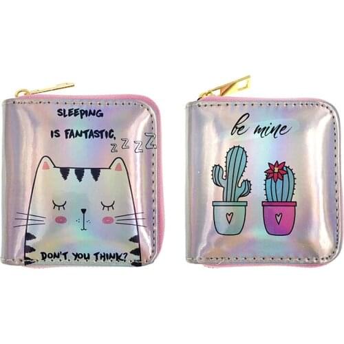 Dazzle Colour Laser Small Wallet for Women Fashion Cartoon Pattern Money Bag ID Bank Card Holder Students Zipper Coin Purse
