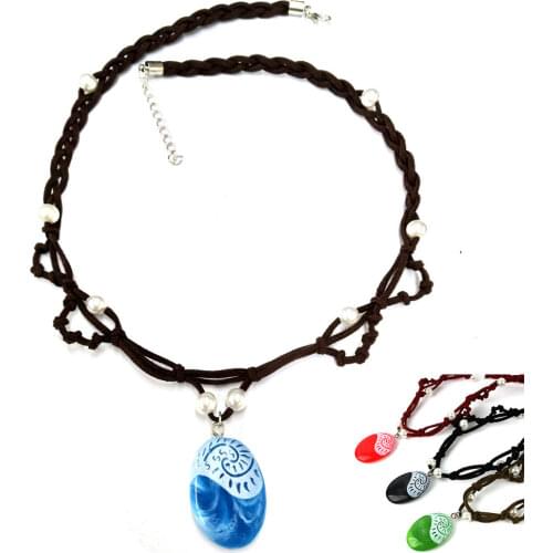 Moana Ocean Romance Rope Chain Necklace Blue Stone Heart Pendants Choker for Women Female Jewelry Accessories Layered Necklace