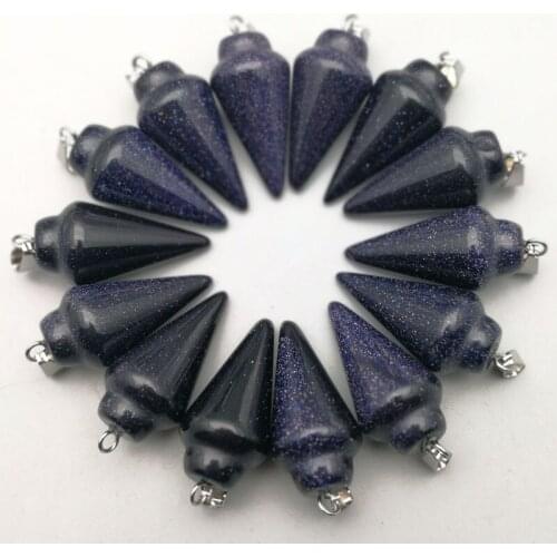 Fashion blue sand stone pendulum charms natural circular Cone stone Pendants for jewelry making 12pcs wholesale free shipping
