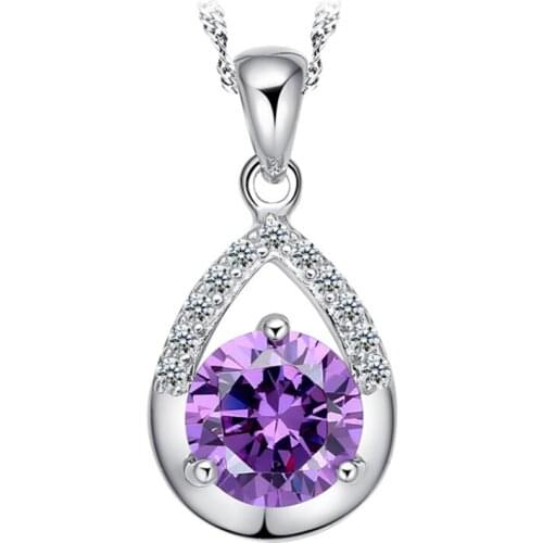 POPACC 925 Sterling Silver Jewelry Angles Tear Zircon Drop Pendant Neckace For Women Gift Water-wave Chain choker