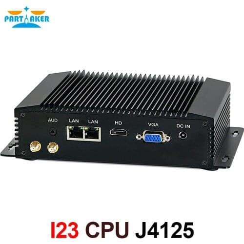 Partaker I23 Intel Celeron J4125 Industrial Mini PC 2 Lans 2 COM Rs232 Rugged Metal Desktop Computer Windows10 Linux WiFi