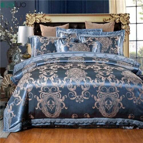 KELUO Jacquard Silk Cotton Luxury Bedding Set King Size Queen Bed Set Lace Duvet Cover Bed Sheet Pillow Sham Chinese Wedding