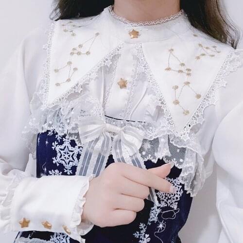 Palace princess sweet lolita shirt vintage lace embroidery stand slim victorian shirt kawaii girl gothic lolita top loli cos