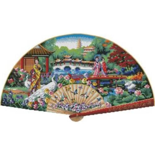 Garden fan patterns Counted Cross Stitch 11CT 14CT 18CT DIY Chinese Cross Stitch Kits Embroidery Needlework Sets