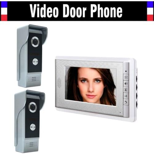 7 Inch Color Monitor Wired Video Door Phone Intercom System Video Doorbell Intercom Kit IR Night Vision 2 Camera 1 Monitor