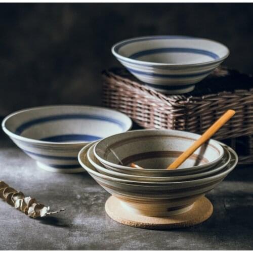 Japanese swirling trumpet bowl Large size ceramic bowl soup noodle bowl breakfast bowl Daily tableware porcelain bowl