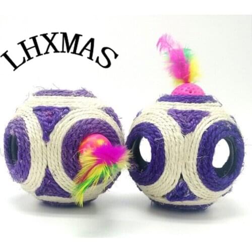 Fun Cats Toy Pet Sisal Rope Woven Ball Teaser Play Chewing Scratch Catch Cat Toys Colorful Colors Random Color D324