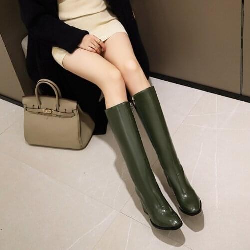 New Sexy High Heels Superfine fiber Boots Boots Autumn Pointed Toe Chunky square heel zipper Boots Office Shoes Women