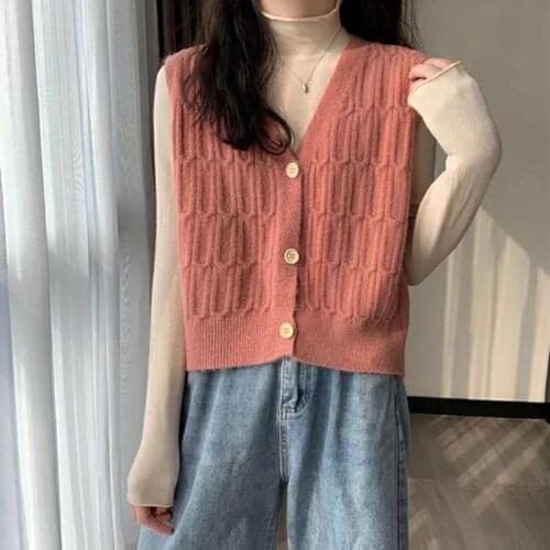 Sweater Vest Women V-neck Buttons Solid Simple Slim All-match Casual Korean Teens Chic Fashion Autumn Winter Sleeveless Sweaters