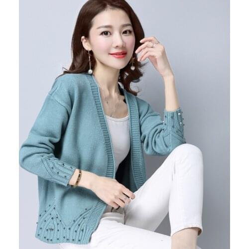 PEONFLY 2020 Women Knitted Cardigan Sweater Vintage V Neck Solid Color Knitwear Long Sleeve Jumper Tops Ladies Blue Purple