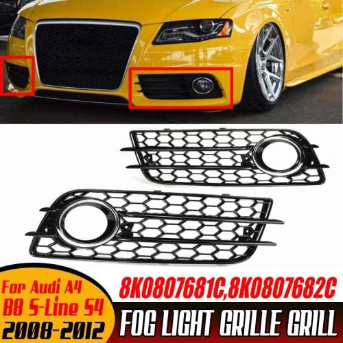 2x Car Front Fog Light Grill Cover Honeycomb Hex Fog Lamp Grille Grill For Audi A4 B8 S-Line S4 2008-2012 8K0807681C 8K0807682C
