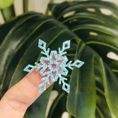 30pcs/lot 3cm glitter blue snowflake padded appliques patches for shoes clothes decoration supplies DIY hair clip accessories