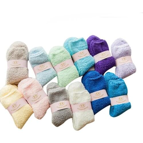5Pairs/lot=10pieces Winter Half Fleece Tube Female Socks Coral Fleece Socks Solid Color Thick Warm Floor Socks Adult Towel Socks